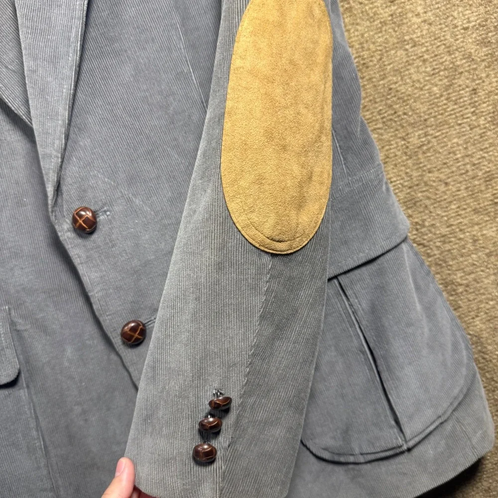 Vintage Cambridge Classics Mens Grey Corduroy Blazer 40 Elbow Patches Sport Coat